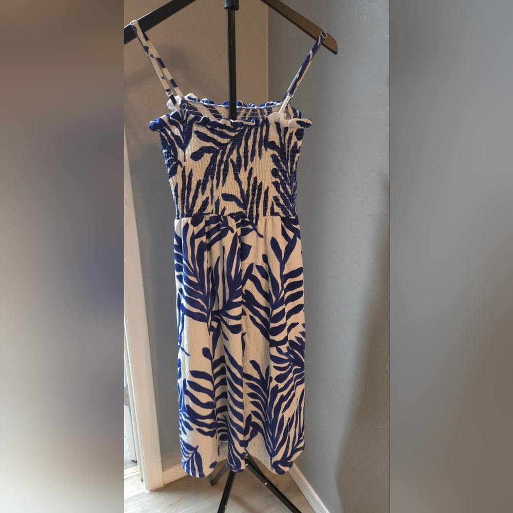 Smocked-bodice Dress Blue/White Patterned Size L H&M - Picture 2 of 7